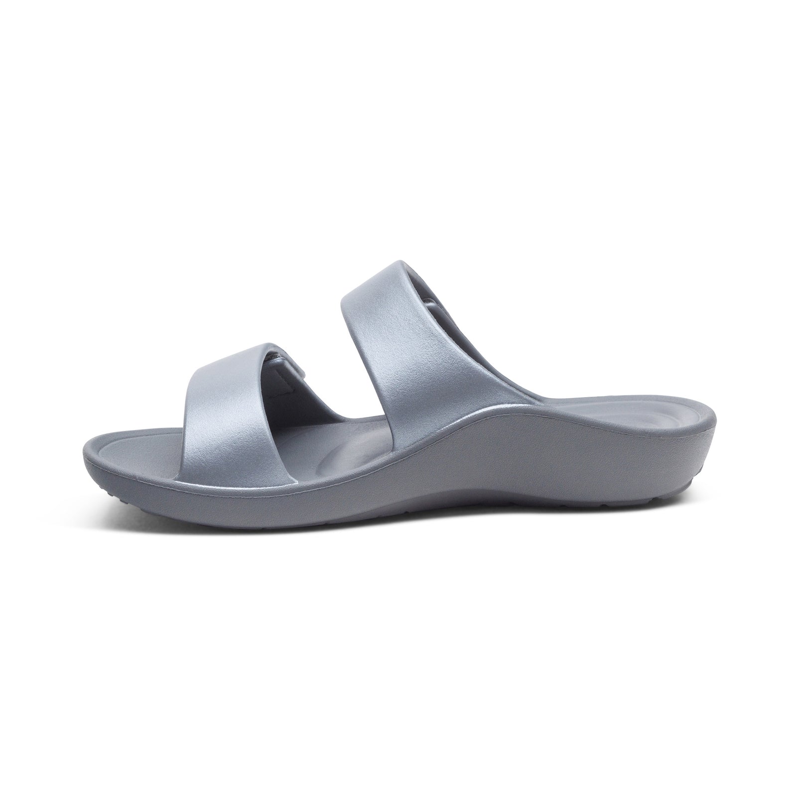 Aetrex Women's Kaia Two Band Slide Rubber Sandal Pewter