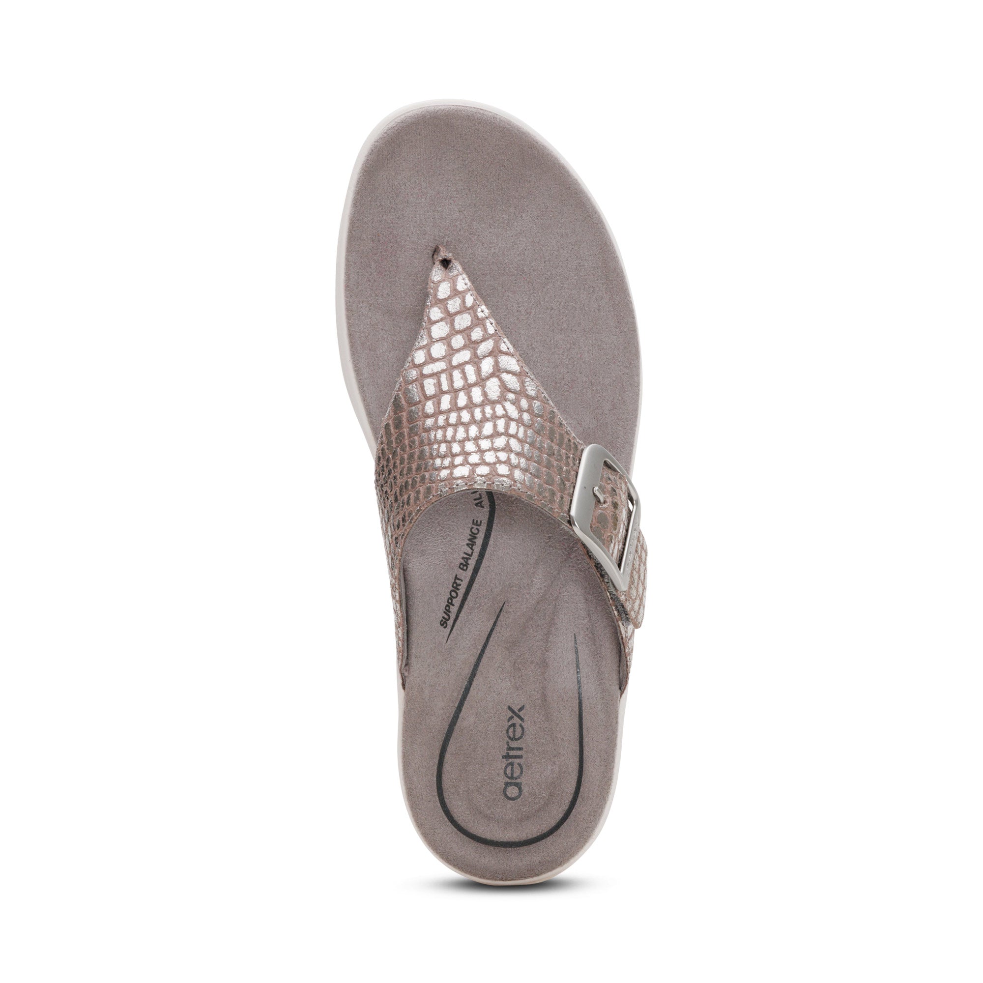 Aetrex Women's Donna Adjustable Thong Sandal Pewter Metallic
