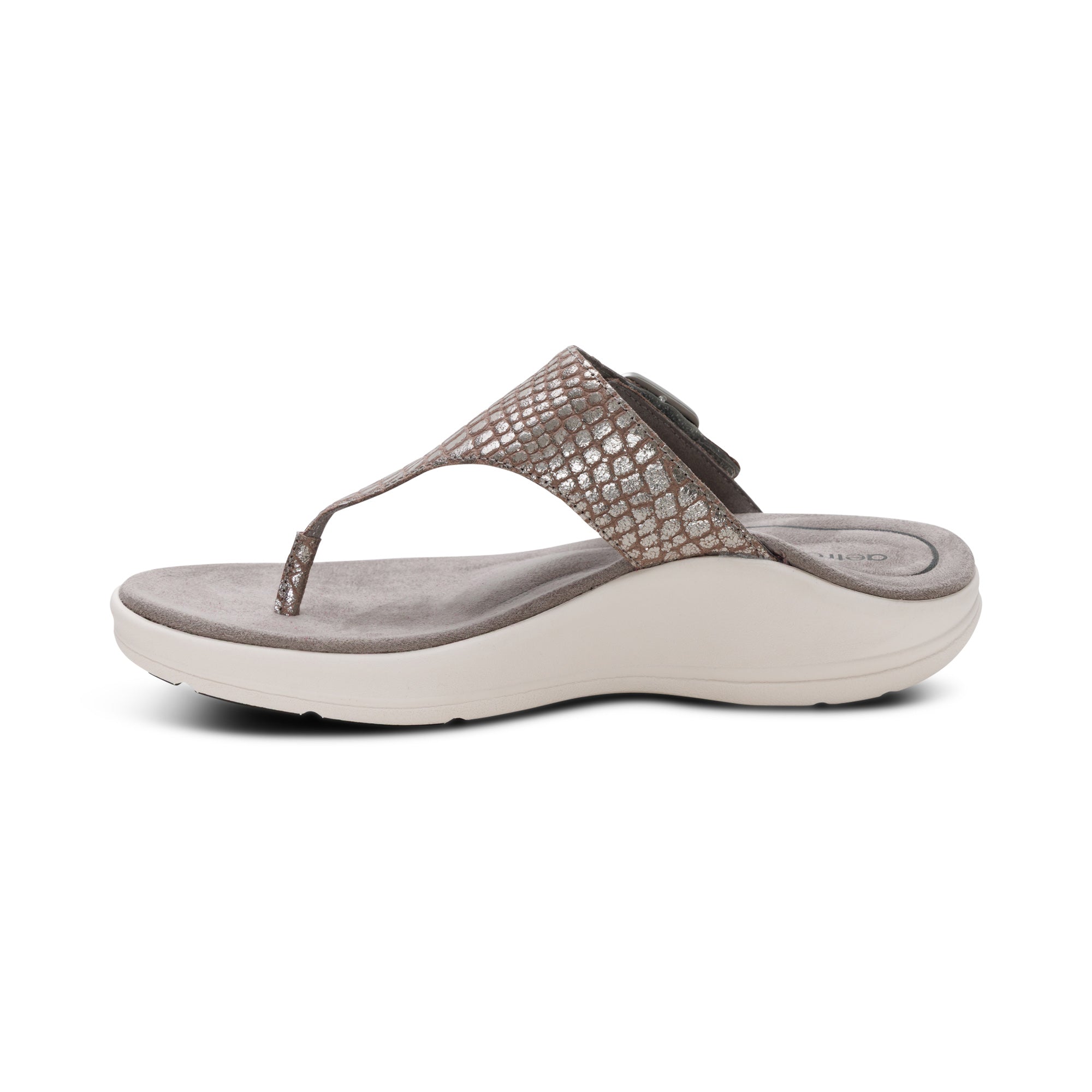 Aetrex Women's Donna Adjustable Thong Sandal Pewter Metallic