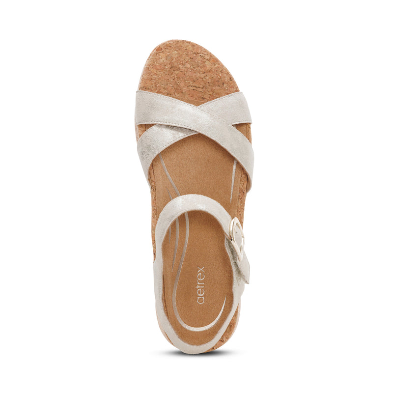 Aetrex Women's Flora Quarter Strap Wedge Sandals Champagne