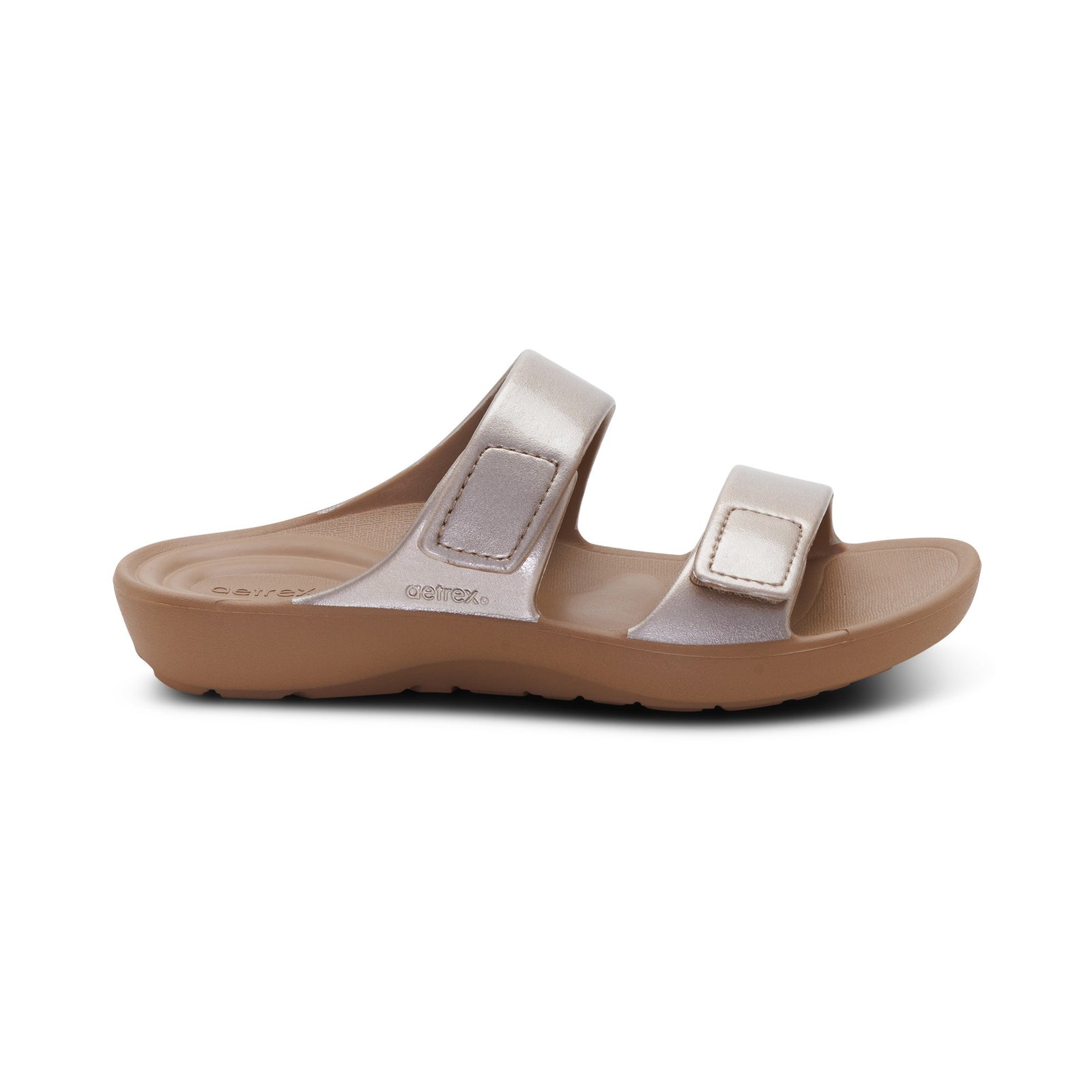 Aetrex Women's Kaia Two Band Slide Rubber Sandal Champagne