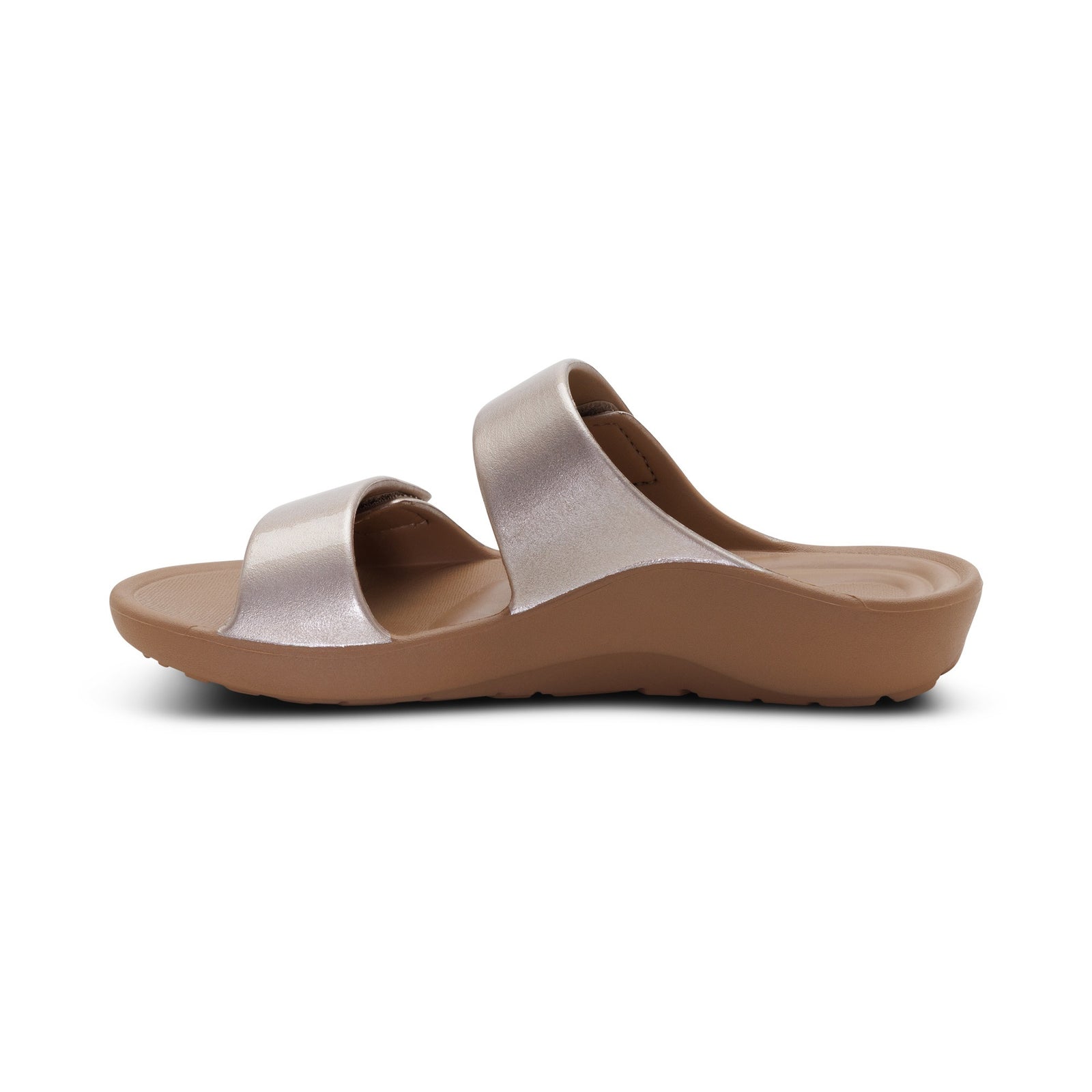 Aetrex Women's Kaia Two Band Slide Rubber Sandal Champagne