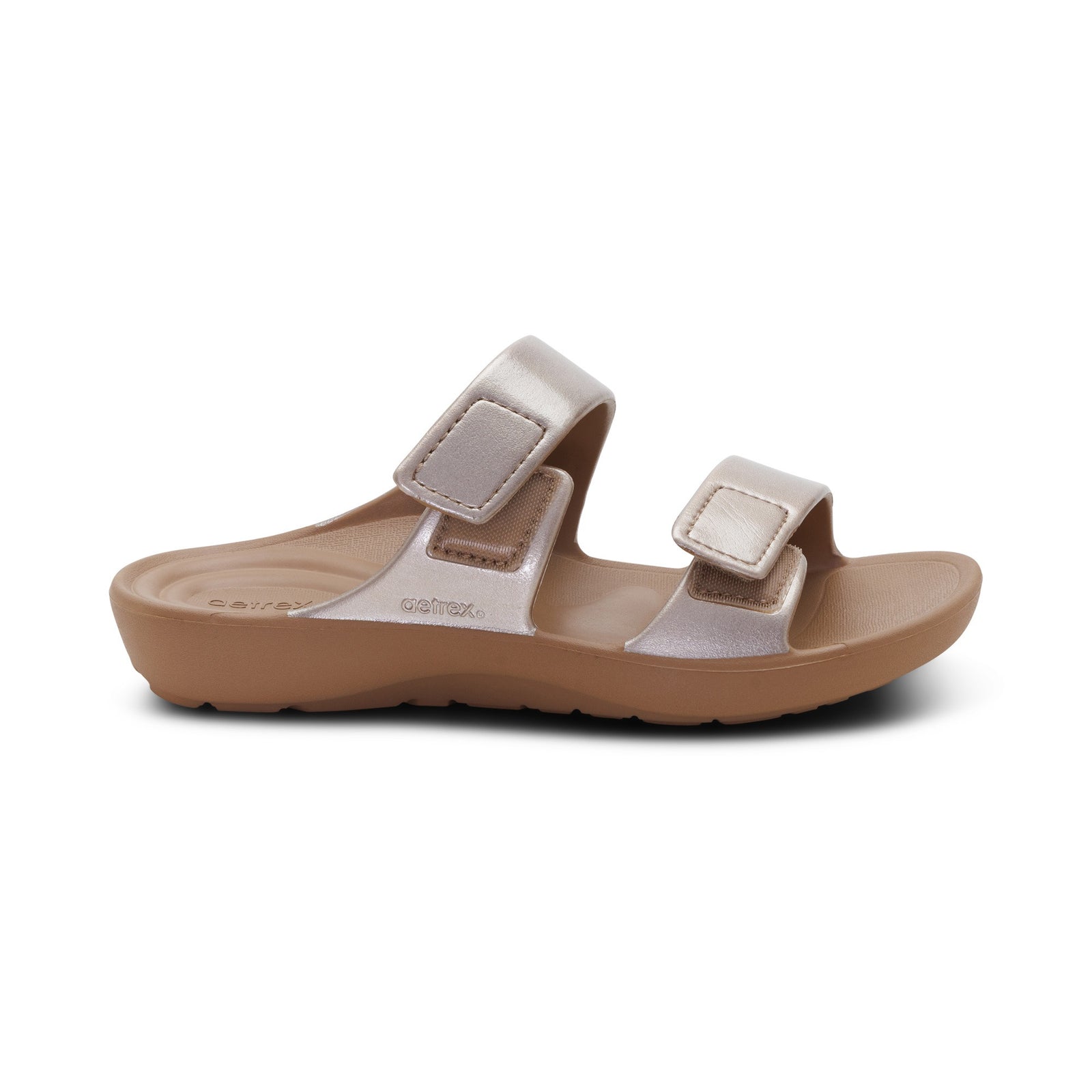 Aetrex Women's Kaia Two Band Slide Rubber Sandal Champagne