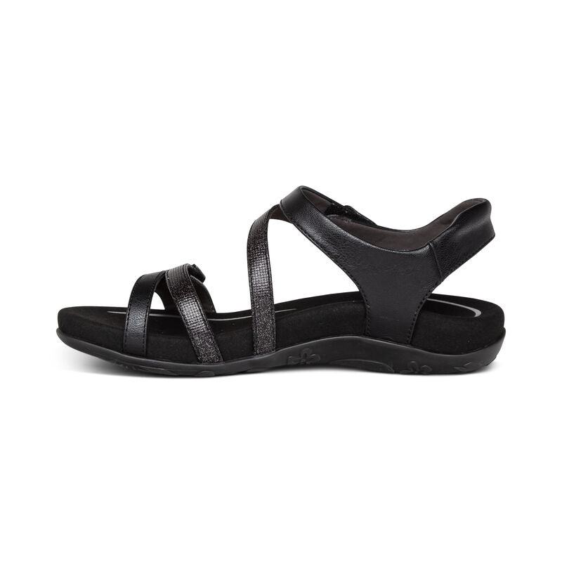 Aetrex Women's Jess Adjustable Quarter Strap Sandal Black