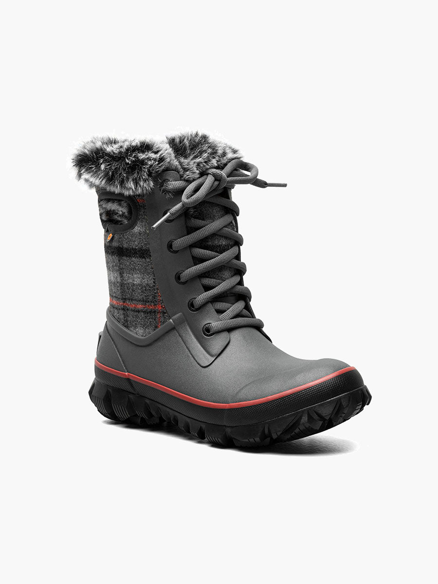 BOGS Women's Arcata Cozy Plaid Boots Dark Grey