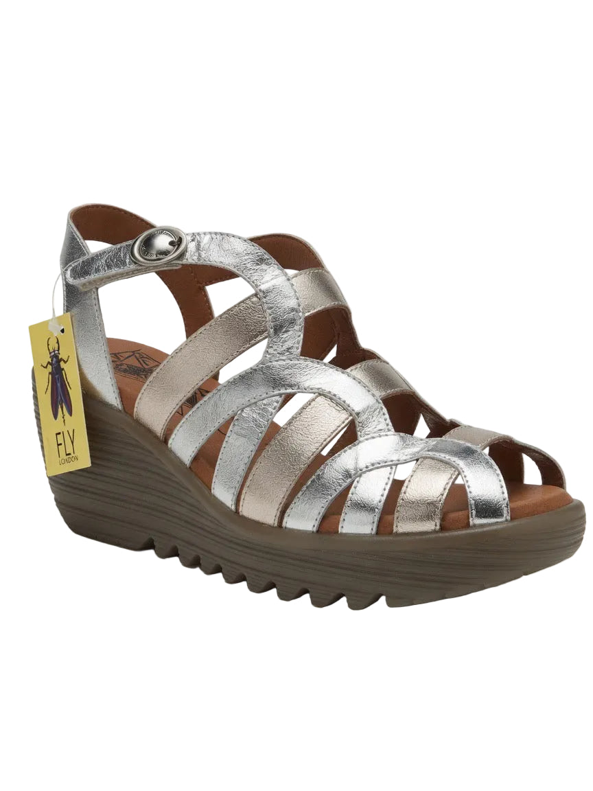 Fly London Women's Lemy397 Sandals Laminato Silver/Sahara