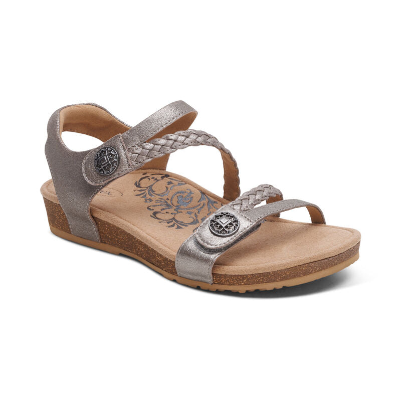 Aetrex Women's Jillian Braided Quarter Strap Sandals Brushed Silver