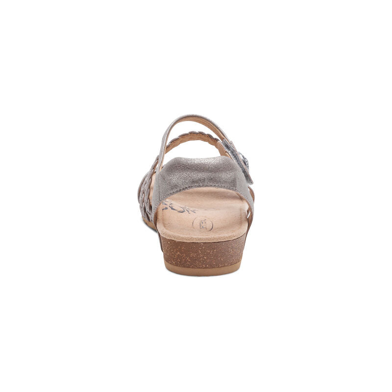 Aetrex Women's Jillian Braided Quarter Strap Sandals Brushed Silver