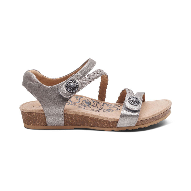 Aetrex Women's Jillian Braided Quarter Strap Sandals Brushed Silver