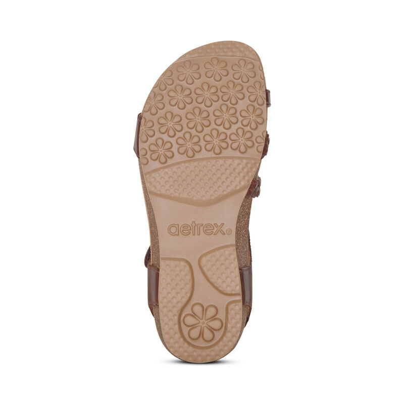 Aetrex Women's Jillian Braided Quarter Strap Sandals Walnut