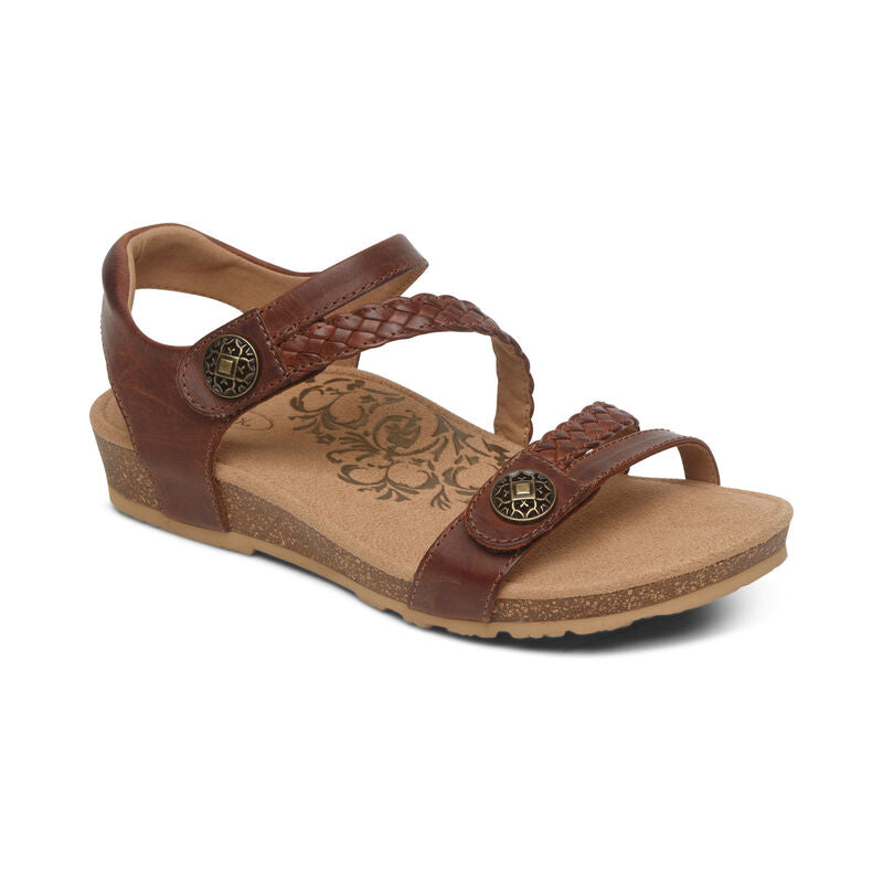 Aetrex Women's Jillian Braided Quarter Strap Sandals Walnut