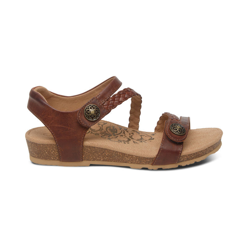 Aetrex Women's Jillian Braided Quarter Strap Sandals Walnut