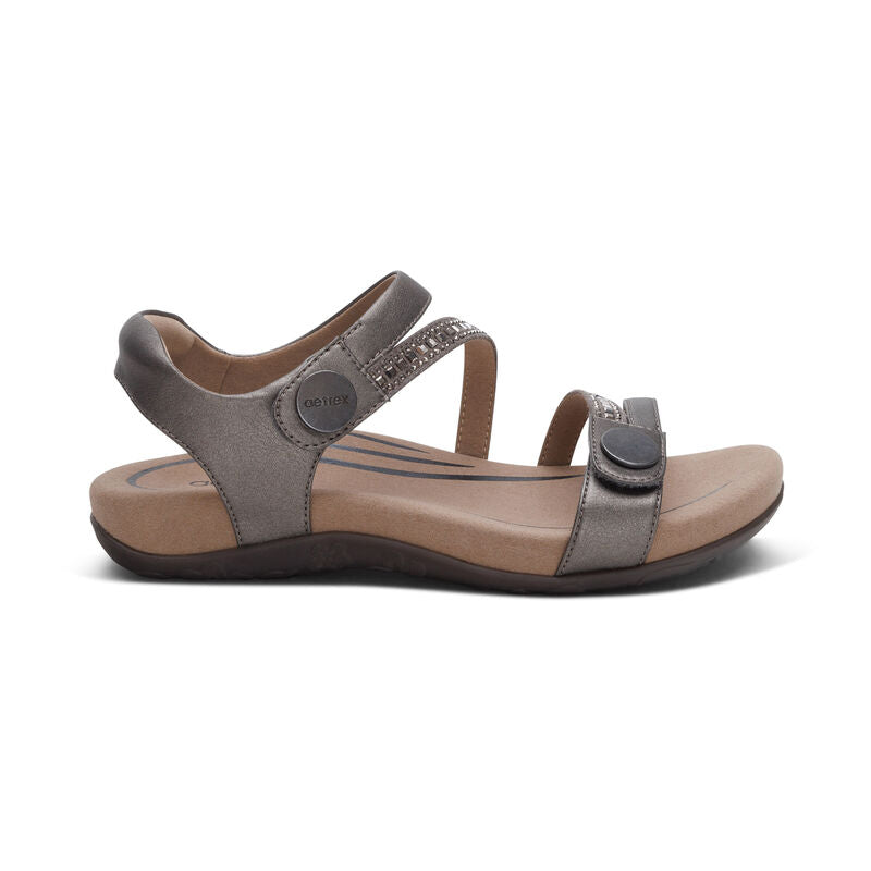 Aetrex Women's Jess Sandal Pewter Sparkle