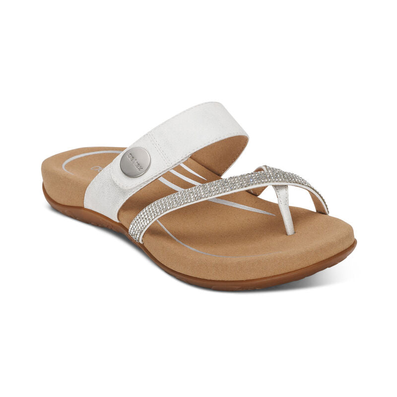 Aetrex Women's Izzy Adjustable Slide Sandals White Sparkle