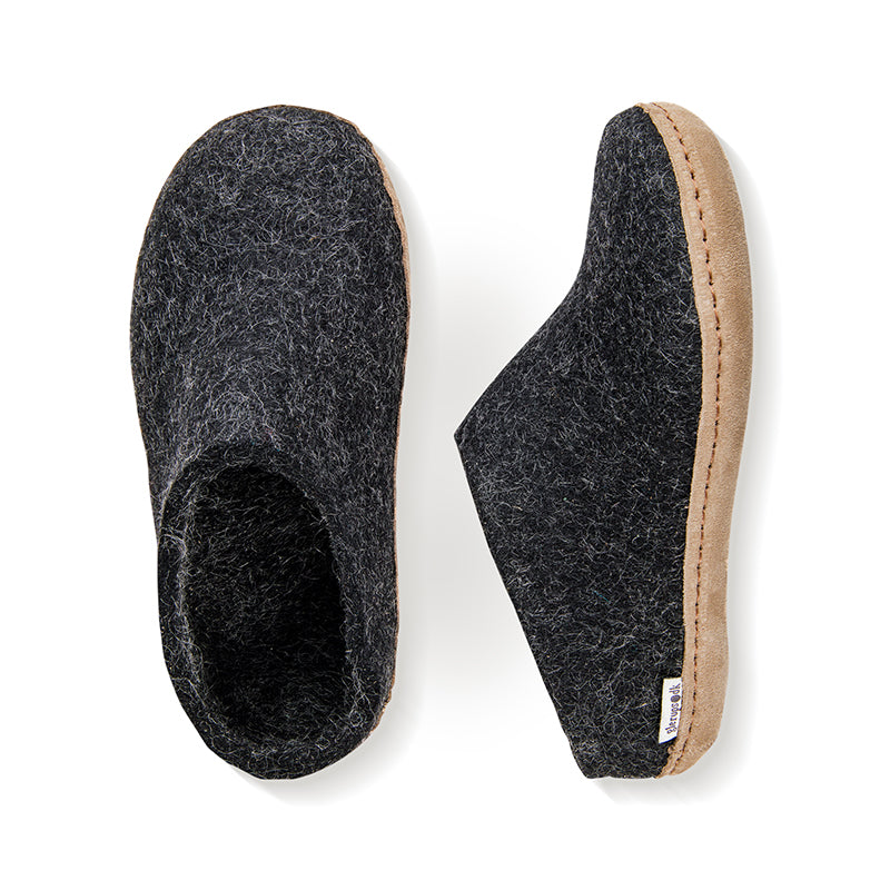 Glerups Slip-On Slippers Charcoal Leather