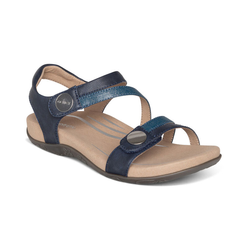 Aetrex Women's Jess Adjustable Quarter Strap Sandal Navy